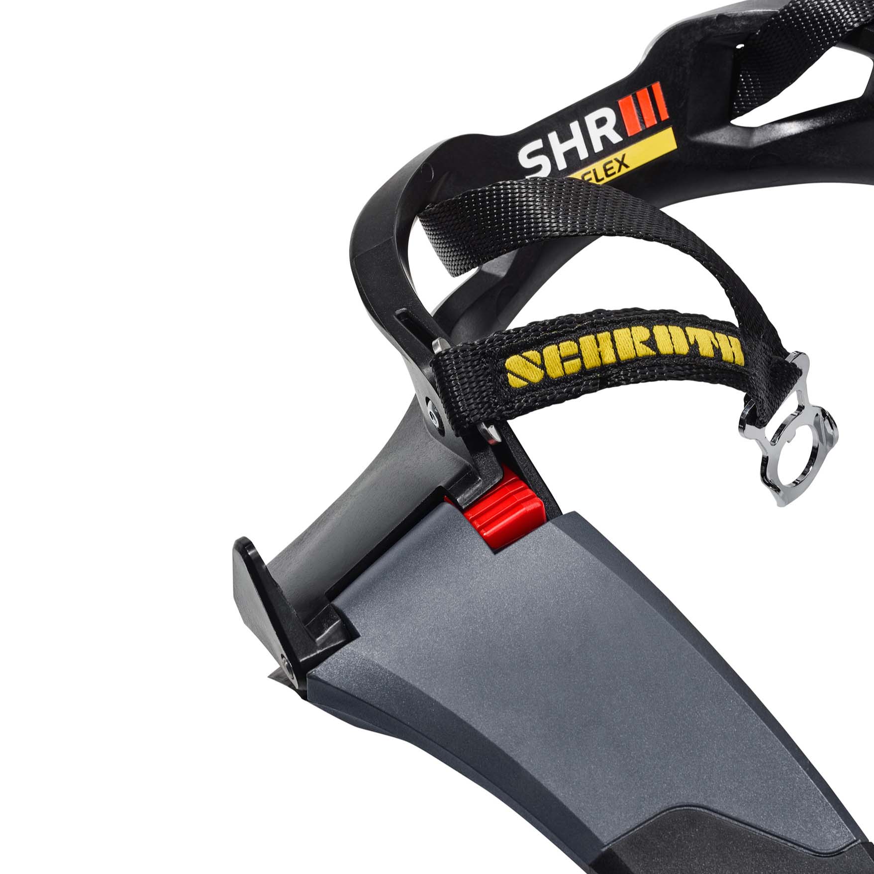 Close-up of articulating collar and floating tether on Schroth SHR Flex Hans Device