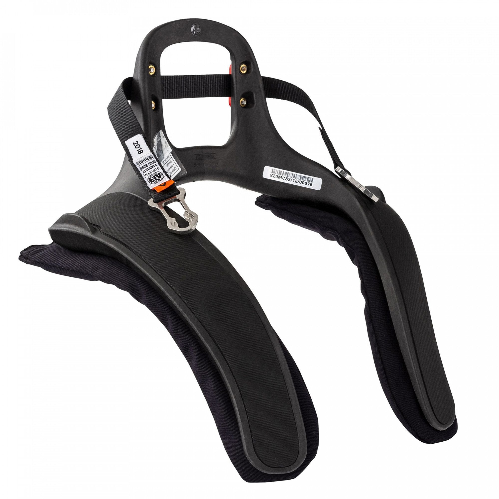 Stand 21 Club 3 Head and Neck Restraint – FIA 20-degree FHR for upright seating, lightweight black composite with ergonomic shoulder support