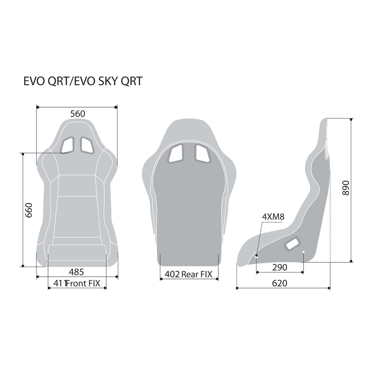 Sparco Evo QRT Fiberglass Racing Seat Sizing Chart